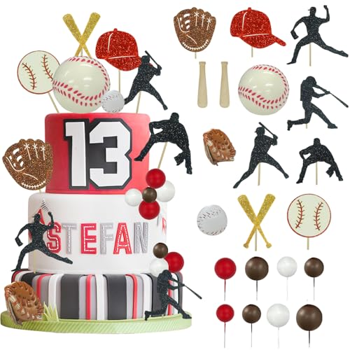 Lukinuo Baseball Kuchen Dekorationen Baseball Thema Kuchen Topper Sport Kuchen Topper Dekoration für Männer Junge Baseball Sport Thema Baby Dusche Kinder Geburtstag Party von Lukinuo