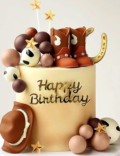 Lukinuo Cowboy Rodeo Kuchen Topper Mini Cowboy Hut und Stiefel Kuchen Dekorationen Western Cupcake Dekorationen mit Kugeln und Hufeisen Dekorationen für Baby Dusche Erste Rodeo Geburtstag Theme Party von Lukinuo