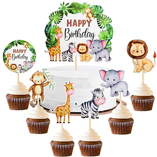 Lukinuo Dschungel-Safari-Tier-Kuchenaufsatz 25 Stück Dschungel-Safari-Tier-Geburtstags-Kuchenaufsatz Dschungel Safari Tier Kuchen Cupcake Dekorationen für Forest Wild One Dschungel Safari Zoo party von Lukinuo