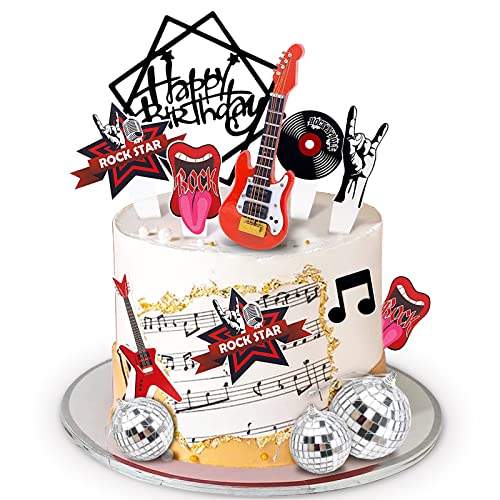 Lukinuo Gitarre Kuchen Topper Musik Note Geburtstag Kuchen Topper Disco Ball Rock and Roll Kuchen Cupcake Dekoration für Rockstar Musiker Bassgitarre 80er Jahre Retro Themed Party Supplies von Lukinuo