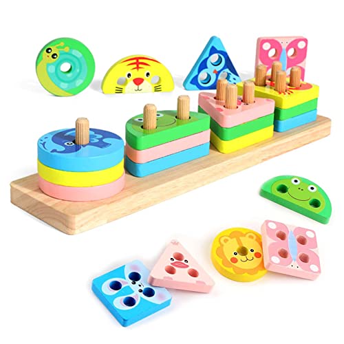 Lukinuo Montessori Spielzeug ab 1 2 3 Jahre Holz Sortier Stapelspielzeug Steckpuzzle für Jungen Mädchen Formsortierer Building Block Puzzles Farberkennung pädagogisches sensorisches von Lukinuo