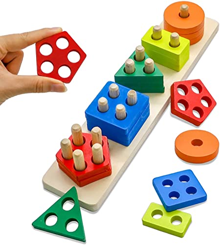 Lukinuo Montessori-Spielzeug für 1 bis 3 Jahre alte Kleinkinder hölzerner Aktivitätswürfel hölzernes Sortier und Stapelspielzeug für Jungen Mädchen pädagogisches Entwicklungsspielzeug Sortierspielzeug von Lukinuo