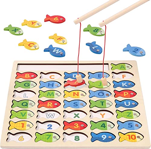Lukinuo hölzerne magnetische Angelspiel für Kleinkind Alphabet Fisch Catching Zählen Montessori Feinmotorik Spielzeug Puzzle mit Zahl Buchstaben Vorschule Lernen ABC Mathe Lernspielzeug für 3 4 5 von Lukinuo