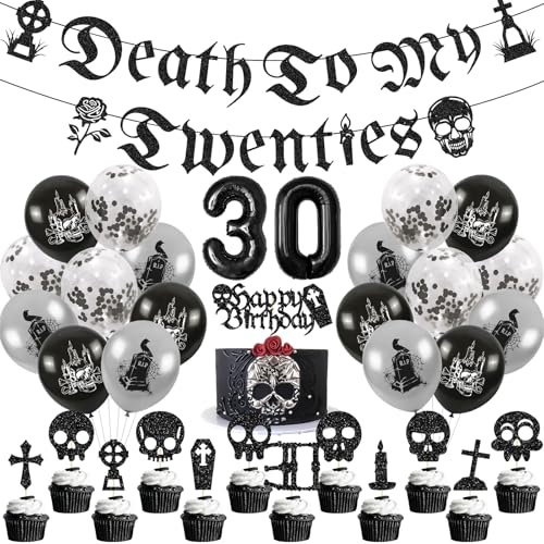 Lukniuo Death to My 20s Decorations Dirty 30 Birthday Decorations with Death to MyTwenties Banner Number 30 Balloons Rip to My20s Cake Cupcake Toppers for Dirty Thirty PartySupplies von Lukinuo