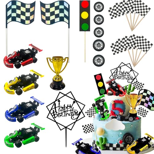 Lukniuo Racing Car Cake Dekorationen 23pcs Racing Car Cake Topper Geburtstag Kuchen Dekoration für Jungen Kinder Racing Car Theme Geburtstagszubehör Party Favors von Lukinuo