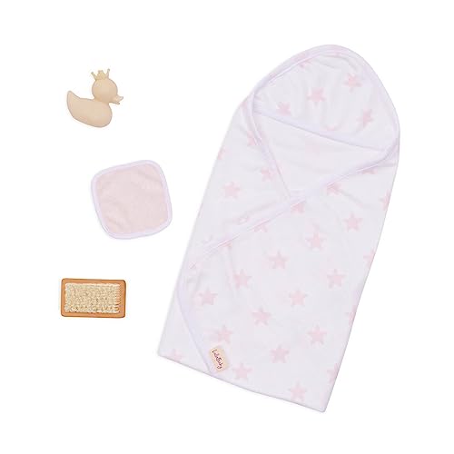 LullaBaby – Kapuzenhandtuch für 36 cm Baby Puppen – Handtuch mit Kapuze und rosa Sternchen – Badeente, Waschlappen, Bürste – Baby Puppenzubehör – Spielzeug für Kinder ab 2 Jahren – Rosa Sterne LullaBaby – Kapuzenhandtuch für 36 cm Baby Puppen – Handtuch mit Kapuze und rosa Sternchen – Badeente, Waschlappen, Bürste – Baby Puppenzubehör – Spielzeug für Kinder ab 2 Jahren – Rosa Sterne von LullaBaby