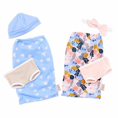 LullaBaby – 2 Baby Puppen Zwillinge mit Puppenkleidung – Porzellan Hautton & braune Augen – 36 cm Babypuppen Weichkörper – Pucksäcke, Mütze & Stirnband – Spielzeug für Kinder ab 2 Jahren von LullaBaby