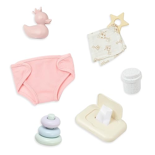 LullaBaby – Wickelset für 36 cm Baby Puppen – Windeln, Babytücher & Stapelringe – Badeente, Beißring, Spucktuch, Babypuder – Baby Puppenzubehör – Spielzeug für Kinder ab 2 Jahren von LullaBaby