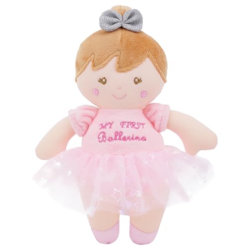 Lullaberry 23 cm weiche Ballerina Babypuppe Freya - Entzückende Meine erste Babypuppe für Säuglinge - sensorisches Baby-Rasselspielzeug - Rosa von Lullaberry
