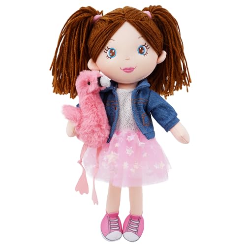 Lullaberry 38 cm Playmate Buddies - Plüschpuppe Mia mit ihrem Stofftierbegleiter Flamingo Rosie für Kinder ab 1 Jahr von Lullaberry