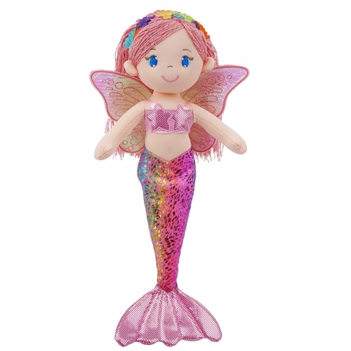 Lullaberry 40 cm große Selina Pearl Meerjungfrau Fee Puppe - Weiche Plüschpuppe mit schimmernden Flügeln & funkelndem Schwanz - Kuscheliges Stofftier Geschenk für Mädchen ab 18 Monaten von Lullaberry