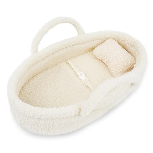 Lullaberry Kuschelige Traum-Puppenwiege – Tragbare Baby-Puppentragetasche – Passend für alle Puppen oder Teddybären bis zu 36 cm – Weiß von Lullaberry