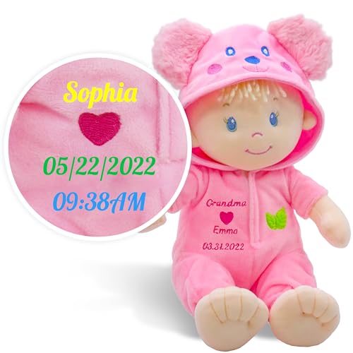 Lullaberry Personalisierte Kuschelpuppe Frida – Ultraweiche Babypuppe ab Geburt – Mit Wunschname, Geburtsdatum oder Geburtsgewicht von Lullaberry