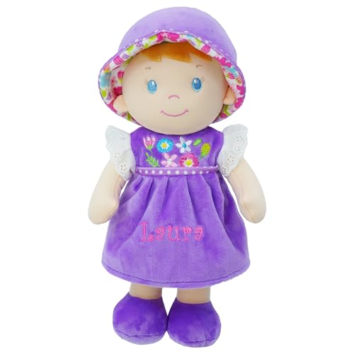 Lullaberry Personalisierte Kuschelpuppe Laura – Weiche Stoffpuppe für Babys ab Geburt – Mit Wunschname – Lila Kleid von Lullaberry