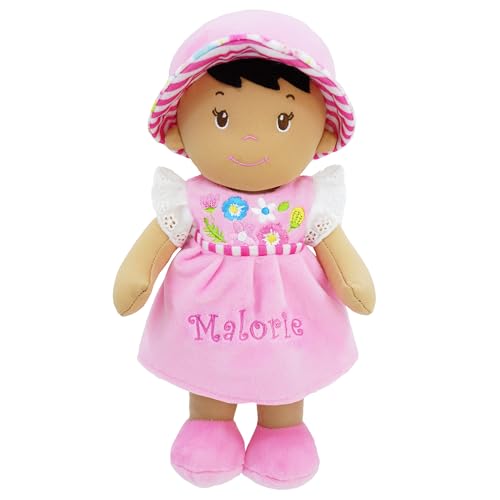 Lullaberry Personalisierte Kuschelpuppe Malorie – Weiche Stoffpuppe für Babys ab Geburt – Mit Wunschname – Rosa Kleid von Lullaberry