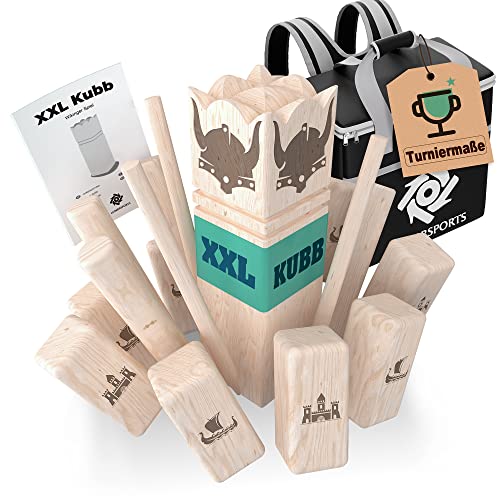 Kubb XXL [Premium] Holz Wikinger Spiel aus Gummibaum Holz – Kubb Hartholz für Erwachsene - mit praktischer Tragetasche von LumbrSports