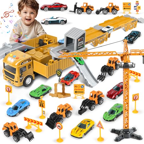 LumenVela Baustellenfahrzeuge Kinder Set, Baufahrzeuge Kinder mit Kran Bagger, Geschenke für Junge ab 3 Jahren von LumenVela