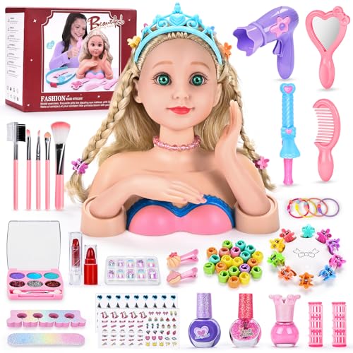 LumenVela Frisierkopf für Kinder, 60 Stück Schminkkopf für Mädchen Waschbar Set, Frisierkopfpuppe Spielzeug Set mit Nagelaufkleber, Haarnadeln Geschenk für Mädchen 3-10 Jahren LumenVela Frisierkopf für Kinder, 60 Stück Schminkkopf für Mädchen Waschbar Set, Frisierkopfpuppe Spielzeug Set mit Nagelaufkleber, Haarnadeln Geschenk für Mädchen 3-10 Jahren von LumenVela
