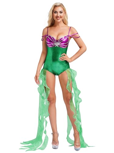 LumiJour Damen Fischschuppen Bedruckte Meerjungfrau Kostüme Halloween Party Glänzende Pailletten Leotard Outfits Grün L LumiJour Damen Fischschuppen Bedruckte Meerjungfrau Kostüme Halloween Party Glänzende Pailletten Leotard Outfits Grün L von LumiJour