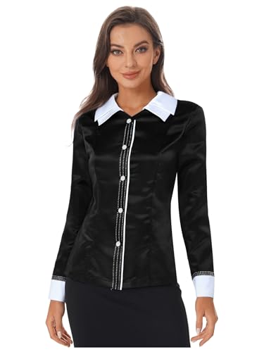 LumiJour Damen Geistlichenmantel Kontrastfarbiger Revers Knopfpfarrer Geistlichenkleider Priester Cosplay Kirchenchor Schwarz XXL von LumiJour