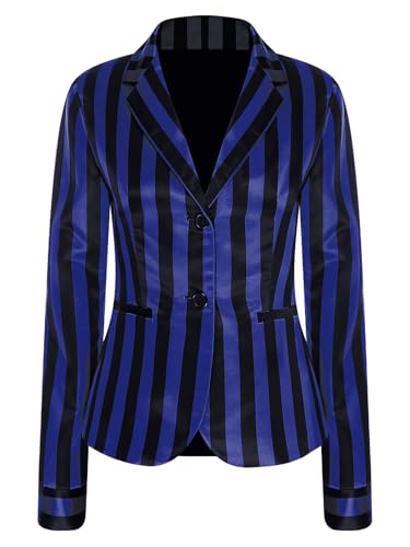 LumiJour Damen Gothic Blazer Jacken Gestreiftes Button Down Halloween Cosplay Jacke Blazer Anzug Königsblau XL von LumiJour