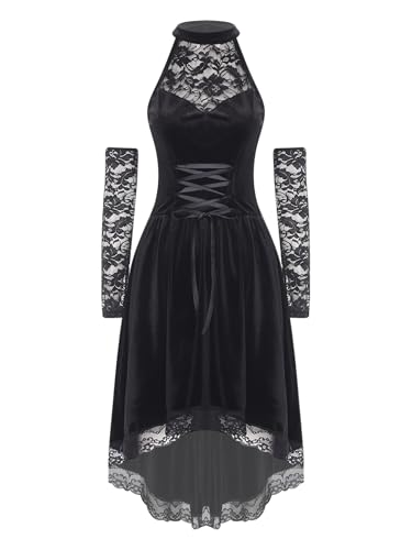 LumiJour Damen Gothic Kleider Hexen Spitzenkleid Vintage Steampunk Cosplay Kleid Halloween Kostüm Schwarz XXL von LumiJour