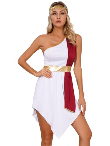 LumiJour Frauen Halloween Antikes Griechisches Römisches Kaiserinnenkostüm Cleopatra Cosplay Toga Gewand Burgund XXL von LumiJour
