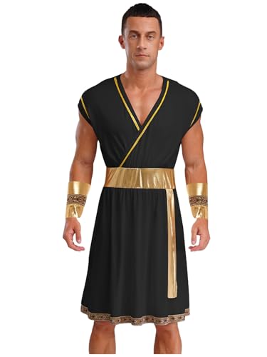 LumiJour Herren Antike Griechische Gott Kurze Toga Römischer Zeus Kostüm Outfit Halloween Fancy Dress Mit Manschetten Schwarz XL von LumiJour