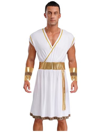 LumiJour Herren Antike Griechische Gott Kurze Toga Römischer Zeus Kostüm Outfit Halloween Fancy Dress Mit Manschetten Weiß XXL von LumiJour