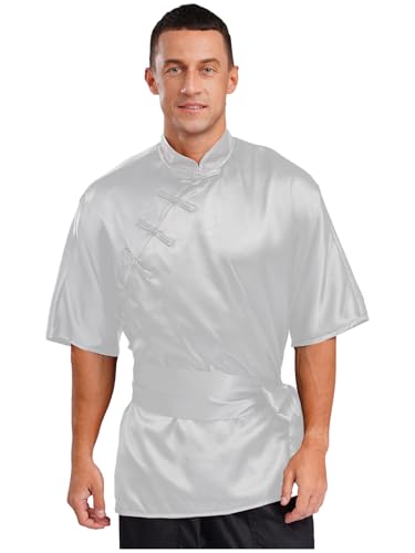 LumiJour Herren Damen Unisex Seidige Traditionelle Chinesische Tai Chi Uniformen Kung Fu Kleidung Shirts Weiß M von LumiJour