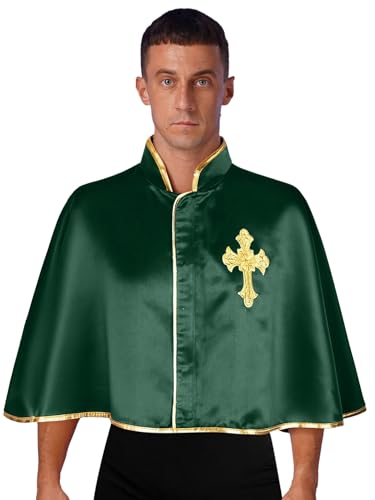 LumiJour Herren Glänzender Satin Priesterumhang Liturgischer Umhang Kirchenmann Geistlicher Christliches Kostüm Schal Grün Einheitsgröße von LumiJour