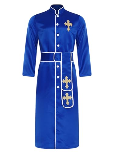 LumiJour Herren Kirchengeistliche Kleidung Priester Chor Robe Kleid Lange Ärmel Minister Geistliche Maxikleid Kostüm Königsblau XXL von LumiJour