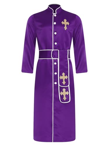 LumiJour Herren Kirchengeistliche Kleidung Priester Chor Robe Kleid Lange Ärmel Minister Geistliche Maxikleid Kostüm Lila XXL von LumiJour