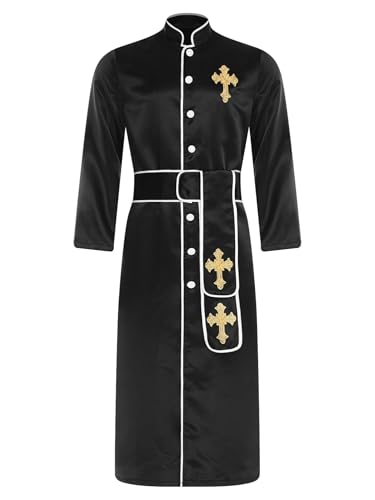 LumiJour Herren Kirchengeistliche Kleidung Priester Chor Robe Kleid Lange Ärmel Minister Geistliche Maxikleid Kostüm Schwarz XL von LumiJour