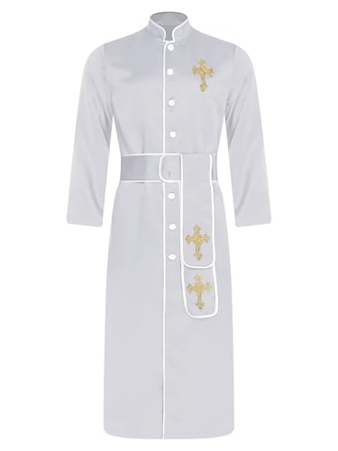 LumiJour Herren Kirchengeistliche Kleidung Priester Chor Robe Kleid Lange Ärmel Minister Geistliche Maxikleid Kostüm Weiß XXL von LumiJour