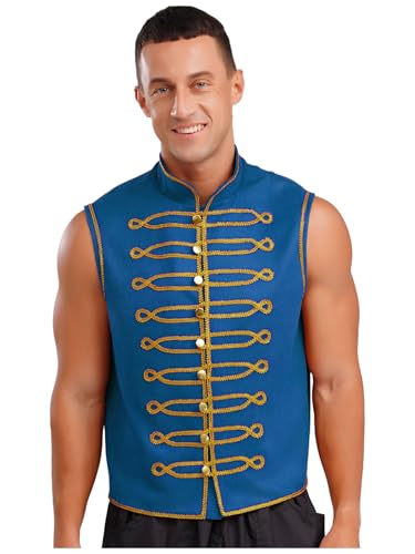 LumiJour Herren Viktorianische Ärmellose Goldene Knöpfe Vintage Gothic Steampunk Weste Mittelalterliche Weste Für Halloween Blau 3XL von LumiJour