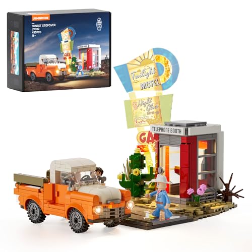 Lumibricks City Sunset-Stopover Beleuchtetes Baustein-Set – 455 Teile Modulares Straßenszenen-Modell mit LED-Licht und Retro-Auto für Erwachsene, Jugendliche und Reisebegeisterte von Lumibricks