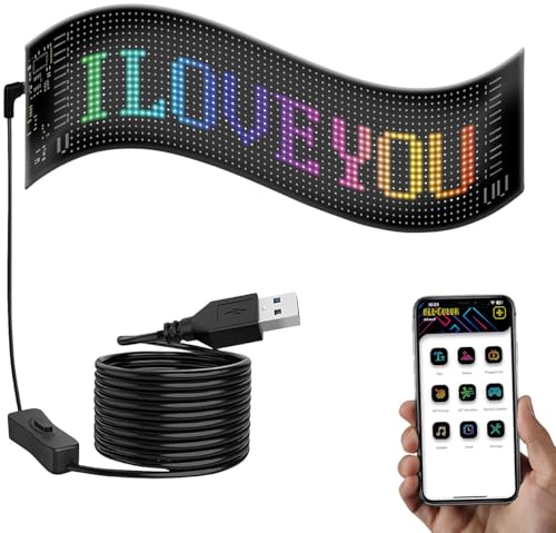 Luminea Laufschrift: Programmierbare Flexible LED-Anzeigetafel, 1.824 LEDs, 59 x 12 cm, App (Display, Leuchtschrift, Digitale Wanduhr) von Luminea