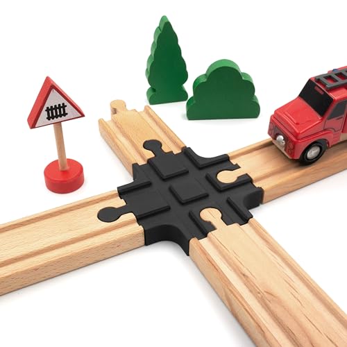 4-Fach Kreuzung für Holzeisenbahnen, Schienenkreuzung, kompatibel mit Brio, Eichhorn, IKEA Lillabo, Schienenverbinder, Übergang, 2-2 von Luminick