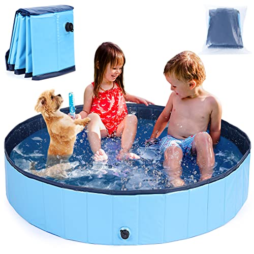Faltbarer Hundepool, 160 x 30,5 cm, tragbarer Hartplastik-Schwimmbad für kleine und große Hunde, zusammenklappbarer Kinderpool für Haustiere und Kinder, Outdoor-Haustierbadewanne von Lumiparty