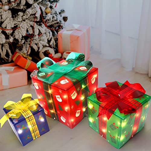 Set mit 3 weihnachtlichen beleuchteten Geschenkboxen von Lumiparty