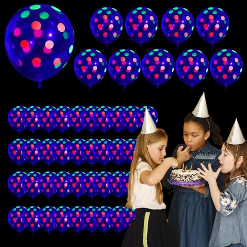 Leuchtende Luftballons, transparenter Ballon mit Herzen, Punkten und Sternen, 50 Stück fluoreszierende Luftballons, im Dunkeln leuchtende Partyzubehör-Dekorationen für Tanzparty-Karneval von Lumiscent