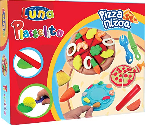 Luna Kinder Knetset Spielset Pizza mit 3 Dosen Soft Knete Werkzeug von Luna