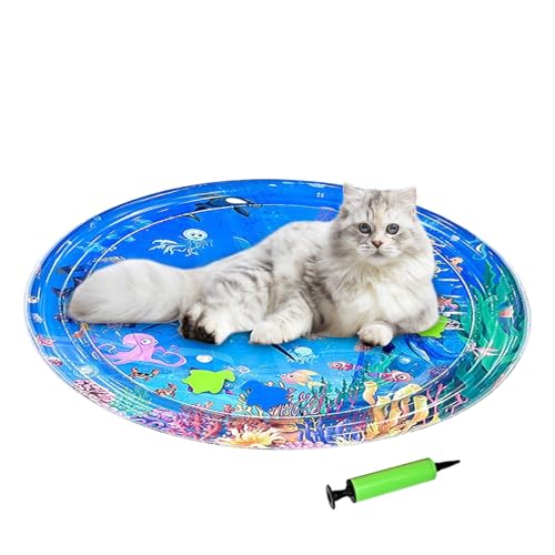 Lunaobrik Katzen Wasser Spielmatte | Wasserspielmatte Für Hunde Mit Aufblasbarer Pumpe,Baby Krabbelunterlage Haustier Kühlkissen Für Täglichen Einsatz Zu Hause Im Freien Auf Reisen Bei Heißem von Lunaobrik