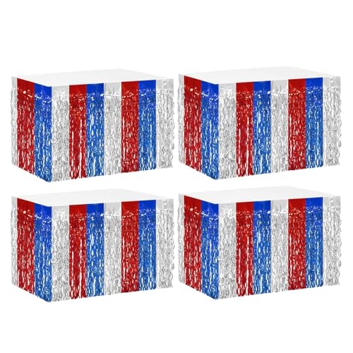 Lunaobrik Marginaler Tischrock, Aluminiumstreifen - Tischröcke Banner Tinsel Streifen 4 Stück - Schreibtischvorhänge 74 x 274 cm Tiefe des Rechtecks von Lunaobrik