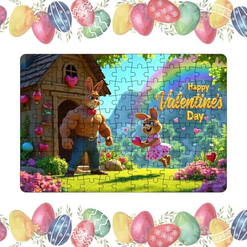 Lunaobrik Niedliches Kaninchenpuzzle, 130 x Happy Valentine's Day, niedliches Kunstpuzzle mit Kaninchen | entzückendes Kunstpuzzle für Erwachsene von Lunaobrik