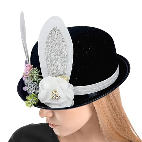 Lunaobrik Osterhüte für Erwachsene, Hasenmütze - Bowlerhut Hasenhut mit Blumen | Weiche Kopftüte für Partys | Elegante Faschingskopfbedeckung Lunaobrik Osterhüte für Erwachsene, Hasenmütze - Bowlerhut Hasenhut mit Blumen | Weiche Kopftüte für Partys | Elegante Faschingskopfbedeckung von Lunaobrik