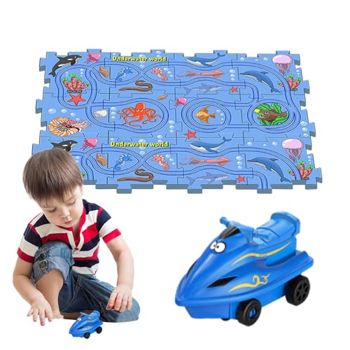 Lunaobrik Puzzleauto-Fahrbahn Rennbahn-Set Puzzleauto - Lernspiele Rennwagen Spielzeug | Spielset für Rennwagen Puzzle, Konstruktionsspielzeug Puzzle Racer, von Lunaobrik