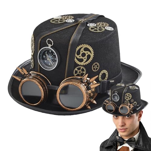 Steampunk-Hut Gothic - Magischer Hut, Steampunk-Cup-Hut für Herren, flache Vintage-Hut mit Brille, Steampunk-Becherhut, Steampunk D Steampunk-Hut Gothic - Magischer Hut, Steampunk-Cup-Hut für Herren, flache Vintage-Hut mit Brille, Steampunk-Becherhut, Steampunk D von Lunaobrik