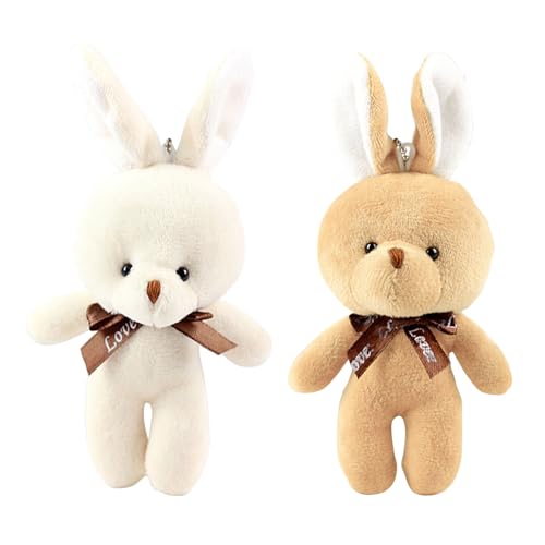 LunarCharm 2 Stück Kaninchen, 17cm Plüschhase Geschenk für Enkelin Puppenhauszubehör Mini-Kaninchen mit Fliege, Ostern deko, DIY-Dekoration, Anhänger und Accessoire für Kinder von LunarCharm